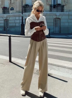 Princess Polly Archer Pants  Taupe Flash Sale