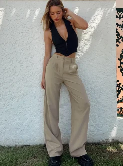 Princess Polly Archer Pants  Taupe Flash Sale