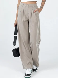 Princess Polly Archer Pants  Pinstripe Beige Sale
