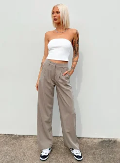 Princess Polly Archer Pants  Pinstripe Beige Sale