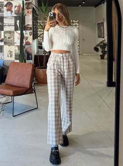Princess Polly Archer Pants  Beige Plaid Online