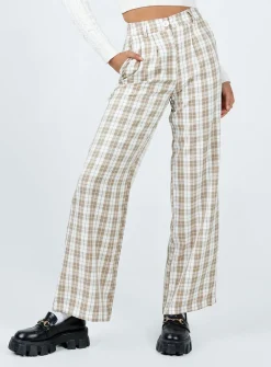 Princess Polly Archer Pants  Beige Plaid Online