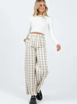 Princess Polly Archer Pants  Beige Plaid Online