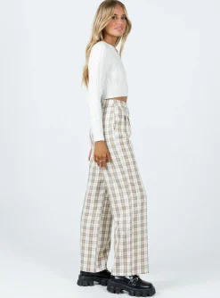 Princess Polly Archer Pants  Beige Plaid Online