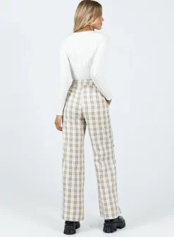 Princess Polly Archer Pants  Beige Plaid Online