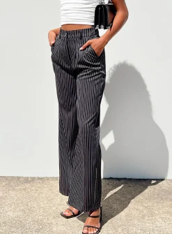 Princess Polly Archer Pants  Pinstripe Black Discount
