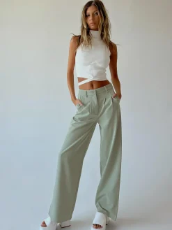 Princess Polly Archer Pants  Green Clearance