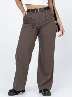 Princess Polly Archer Pants  Dark Brown Sale