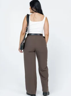 Princess Polly Archer Pants  Dark Brown Sale