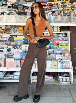 Princess Polly Archer Pants  Dark Brown Sale