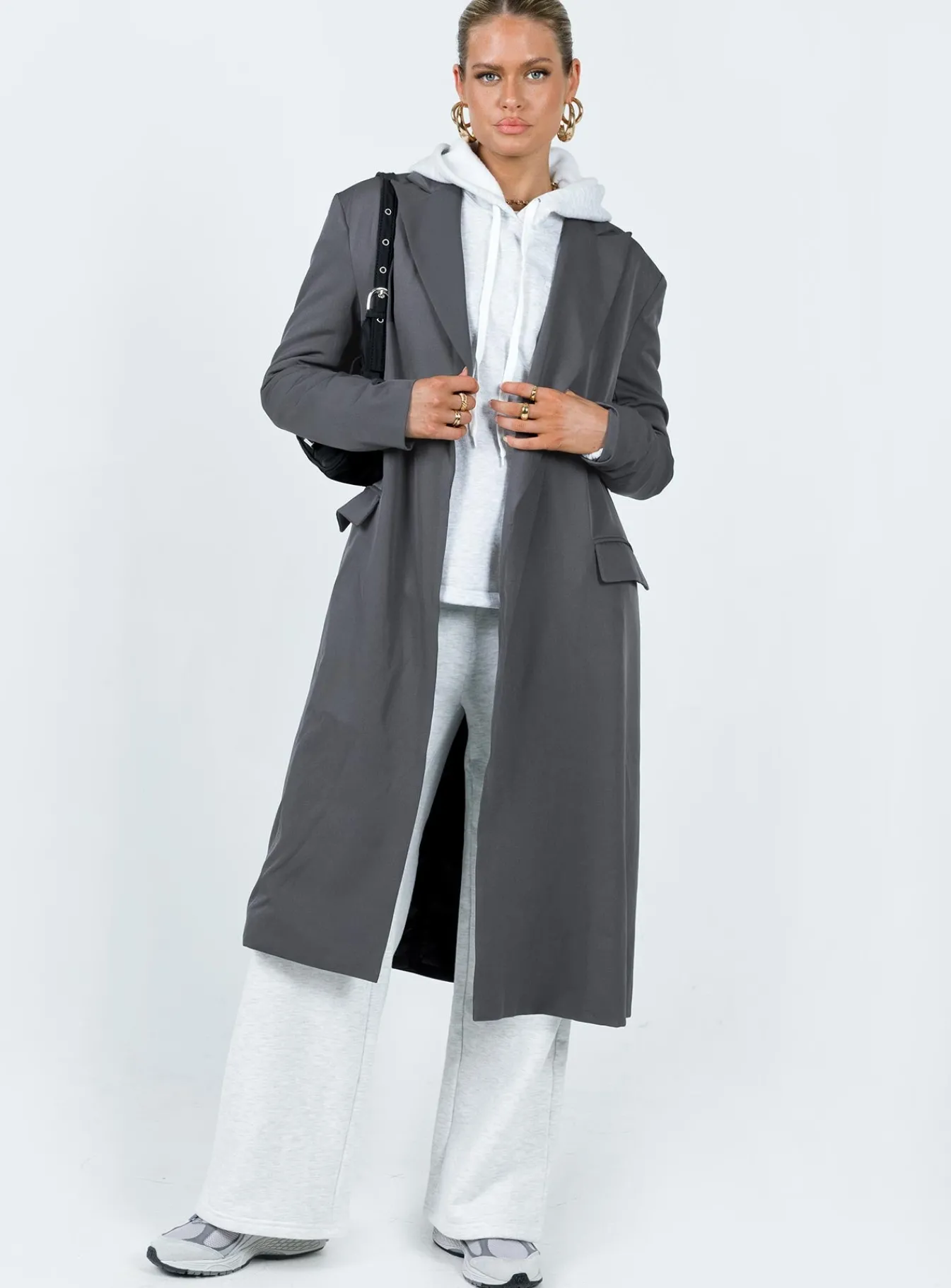 Princess Polly Archer Trench Coat Slate Clearance