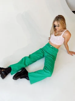 Princess Polly Arcos Denim Jeans  Green Outlet