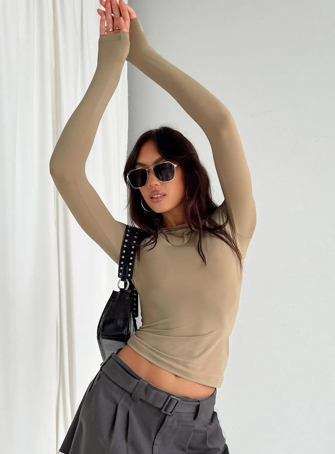Princess Polly Arnim Long Sleeve Top Latte Best Sale