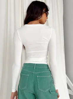 Princess Polly Arnim Long Sleeve Top White New