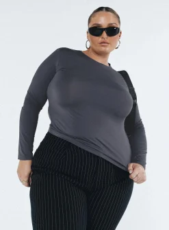 Princess Polly Arnim Long Sleeve Topcurve   Grey Shop