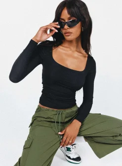 Princess Polly Arthie Long Sleeve Toplow Impact   Black Best Sale