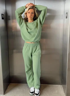 Princess Polly Arya Straight Leg Track Pants  Green New