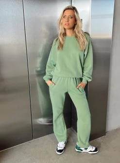 Princess Polly Arya Straight Leg Track Pants  Green New