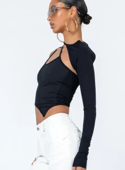 Princess Polly Ashbury Long Sleeve Top  Black New
