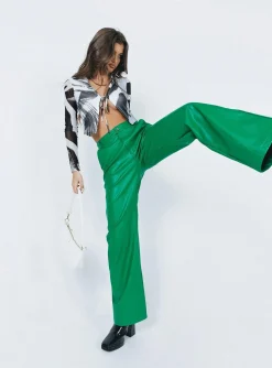 Princess Polly Ashlea Pu Pants  Green Clearance