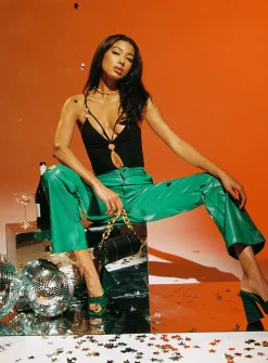 Princess Polly Ashlea Pu Pants  Green Clearance