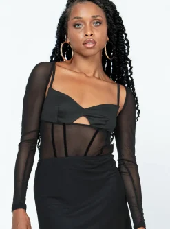 Princess Polly Ashmore Long Sleeve Bodysuit  Black Clearance