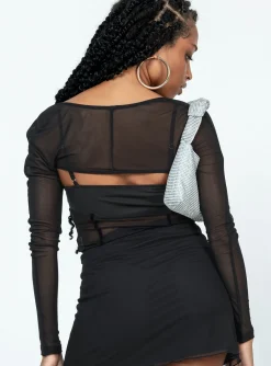 Princess Polly Ashmore Long Sleeve Bodysuit  Black Clearance