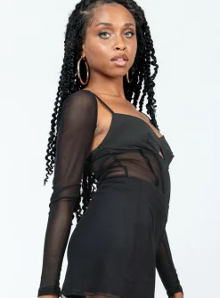 Princess Polly Ashmore Long Sleeve Bodysuit  Black Clearance
