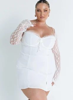 Princess Polly Ashwood Lace Sleeve Mini Dresscurve   White Cheap