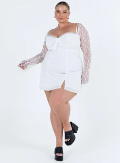 Princess Polly Ashwood Lace Sleeve Mini Dresscurve   White Cheap