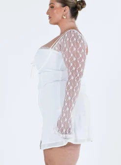 Princess Polly Ashwood Lace Sleeve Mini Dresscurve   White Cheap