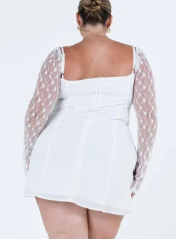 Princess Polly Ashwood Lace Sleeve Mini Dresscurve   White Cheap