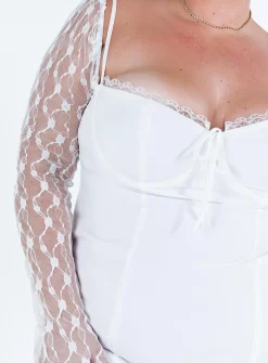 Princess Polly Ashwood Lace Sleeve Mini Dresscurve   White Cheap
