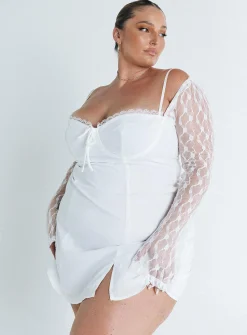Princess Polly Ashwood Lace Sleeve Mini Dresscurve   White Cheap