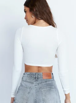 Princess Polly Astrid Long Sleeve Top  White Clearance