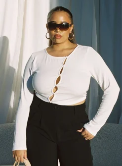Princess Polly Astrid Long Sleeve Topcurve   White New