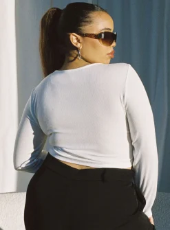 Princess Polly Astrid Long Sleeve Topcurve   White New