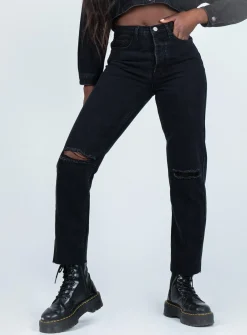 Princess Polly Attica Knee Rip Denim Jeans  Black Cheap