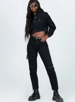 Princess Polly Attica Knee Rip Denim Jeans  Black Cheap