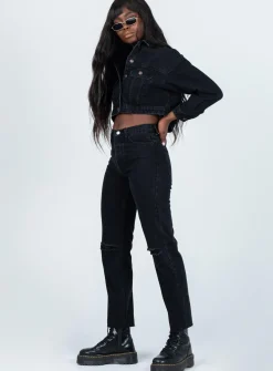Princess Polly Attica Knee Rip Denim Jeans  Black Cheap