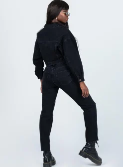 Princess Polly Attica Knee Rip Denim Jeans  Black Cheap