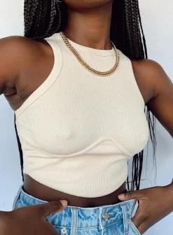 Princess Polly Audrina Top  Beige Sale