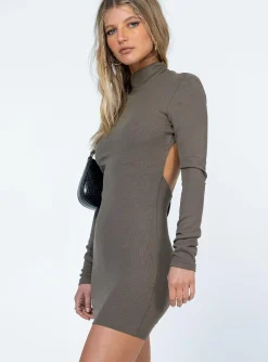 Princess Polly Auriela Long Sleeve Mini Dress  Brown Cheap