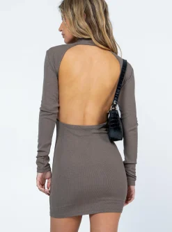 Princess Polly Auriela Long Sleeve Mini Dress  Brown Cheap