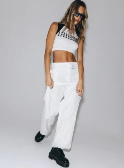 Princess Polly Austin Parachute Pants  White New