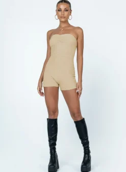 Princess Polly Ava Strapless Romper  Beige Clearance