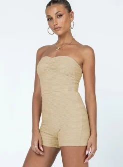 Princess Polly Ava Strapless Romper  Beige Clearance