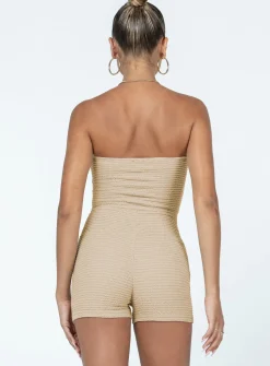 Princess Polly Ava Strapless Romper  Beige Clearance