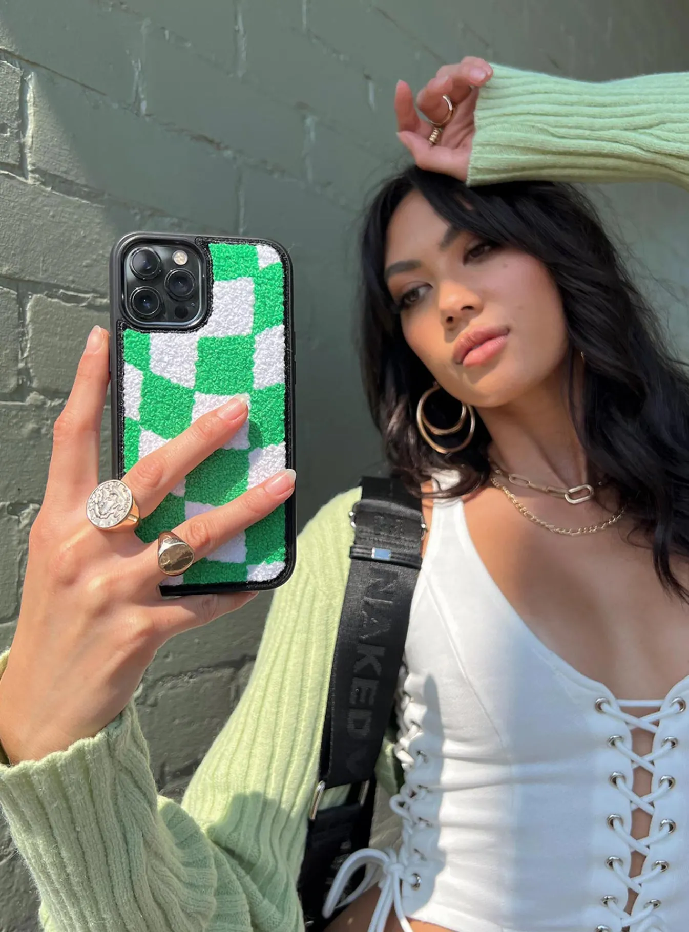 Princess Polly Avenue Check Textured Iphone Case/ White Green Best Sale