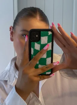 Princess Polly Avenue Check Textured Iphone Case/ White   Green Best Sale